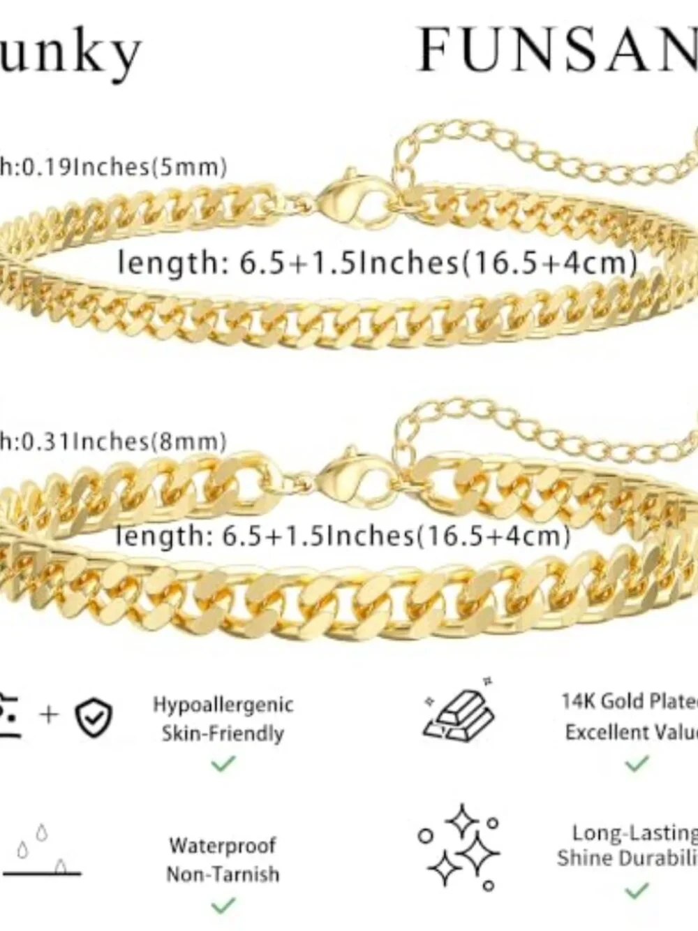 Gold Bracelets for Women Chunky 14K Gold/Silver Plated Bracelet